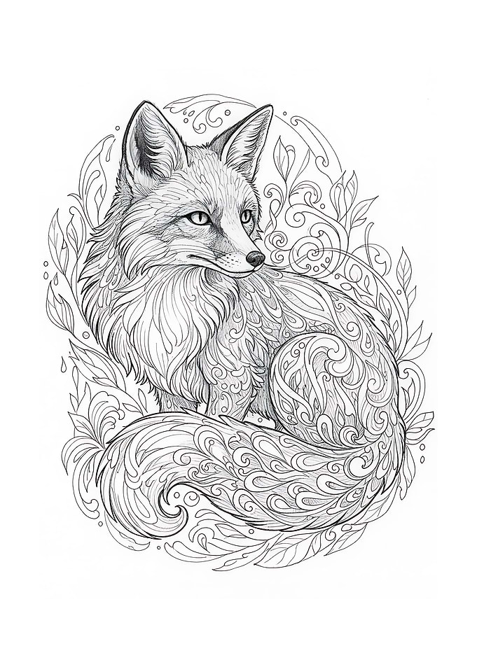 Fox illustration with floral ornaments