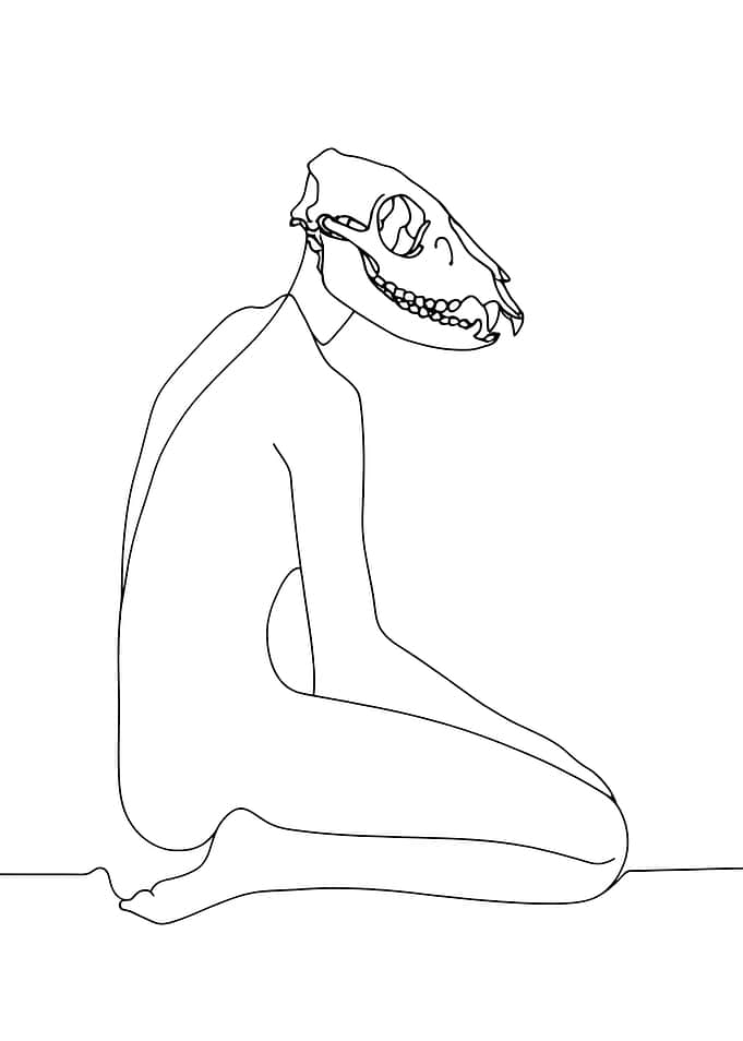 Minimalist Line Art: Mythical Skull Head Creature