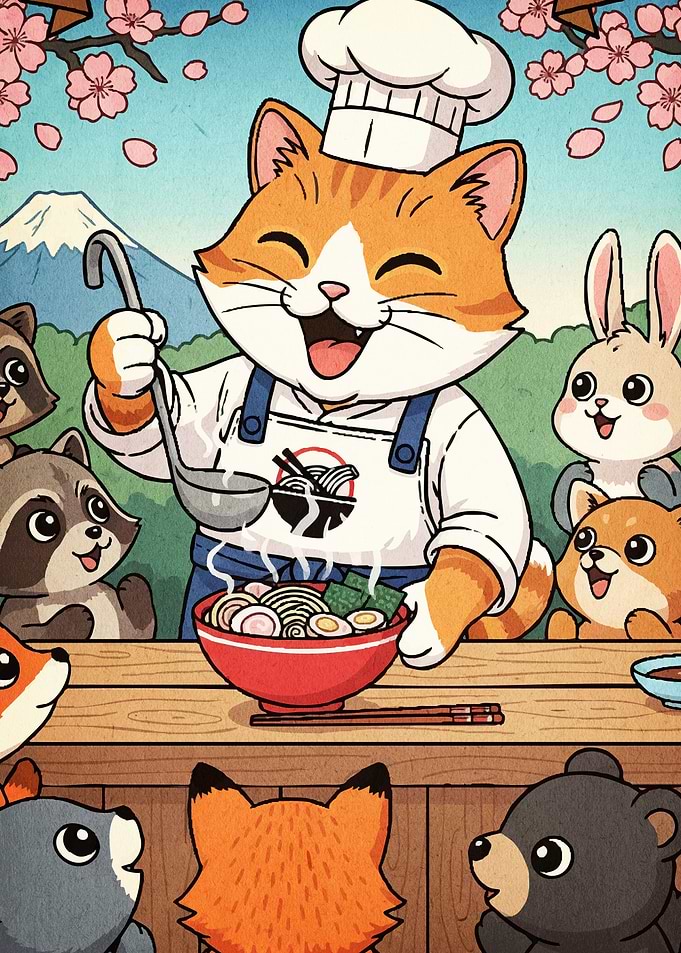 Cat Chef Making Ramen Animal