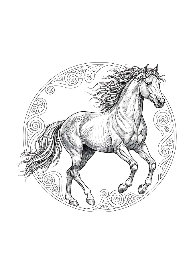 Elegant Horse Illustration with Celtic Circle