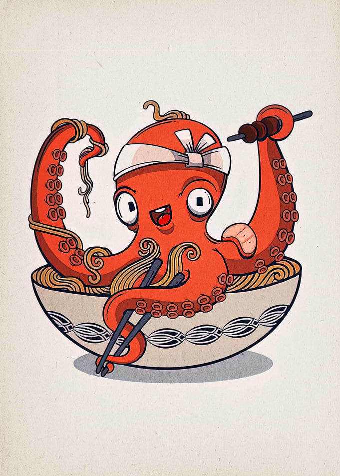 Octopus Chef in Ramen Bowl