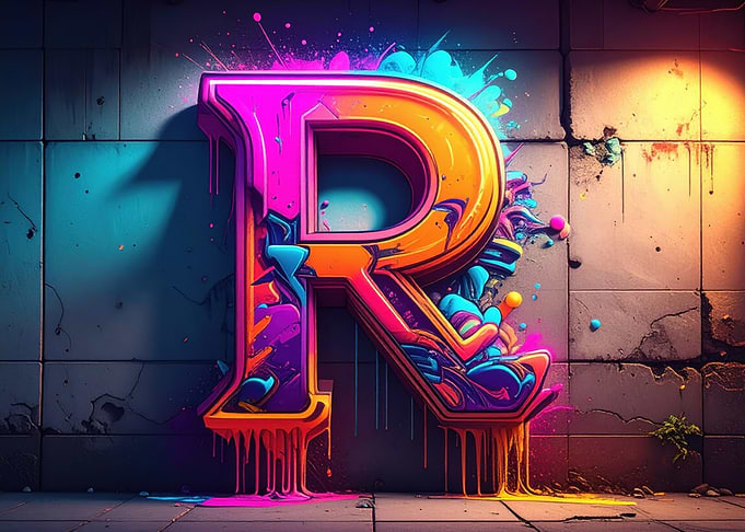 Graffiti Letter R with Neon Colors
