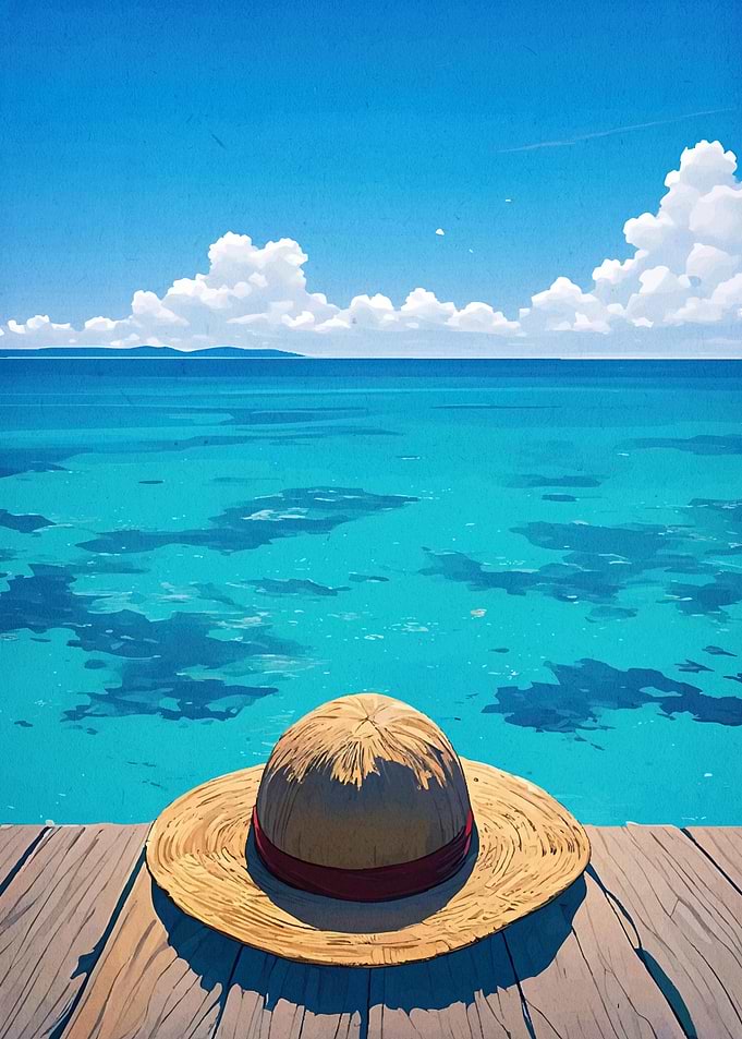 Straw hat wooden pier