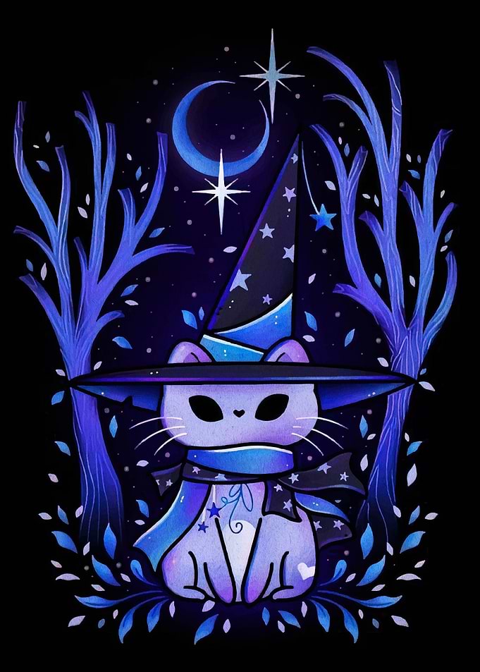 Whimsical Cat Wizard in Enchanted Forest