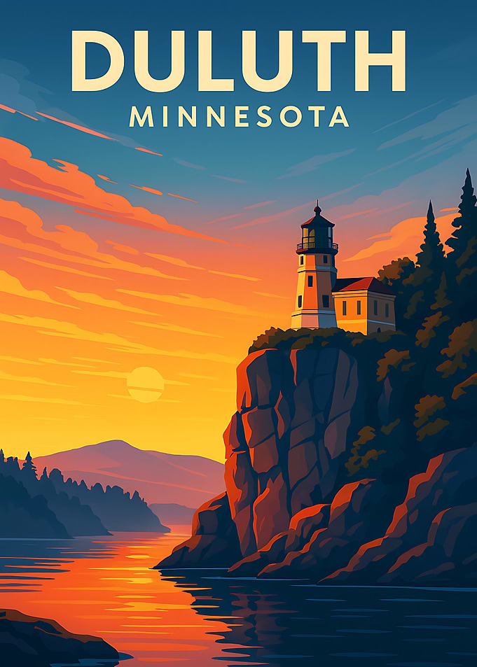 Duluth Minnesota Lighthouse Travel Poster