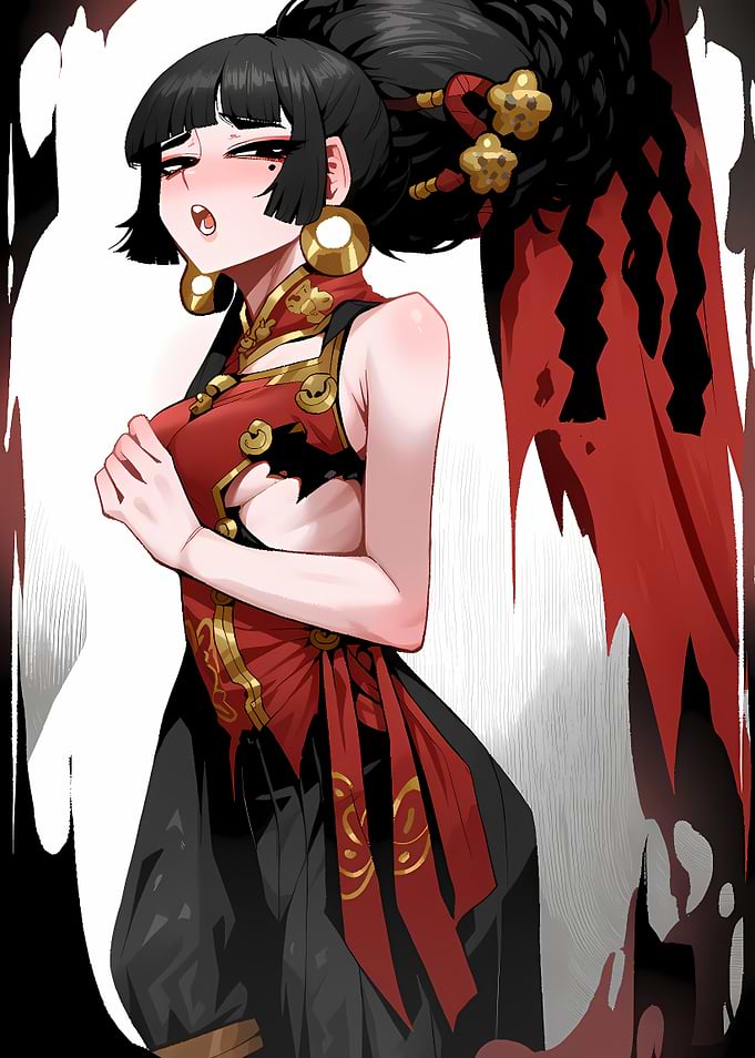 Anime Girl in Red and Black Dress