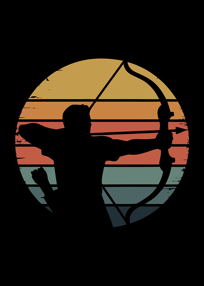 Archery Silhouette Retro Sunset Design