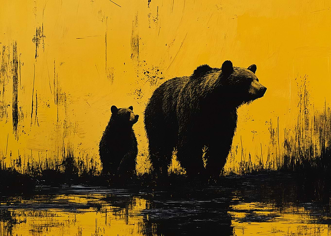 Bear and Cub Silhouette Art