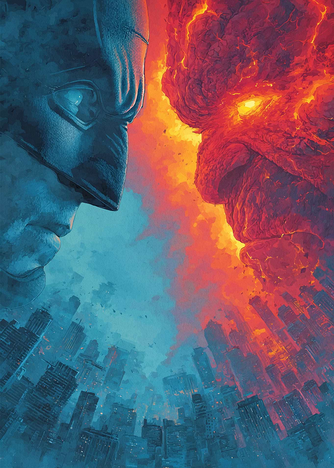 Batman vs. Red Monster Cityscape