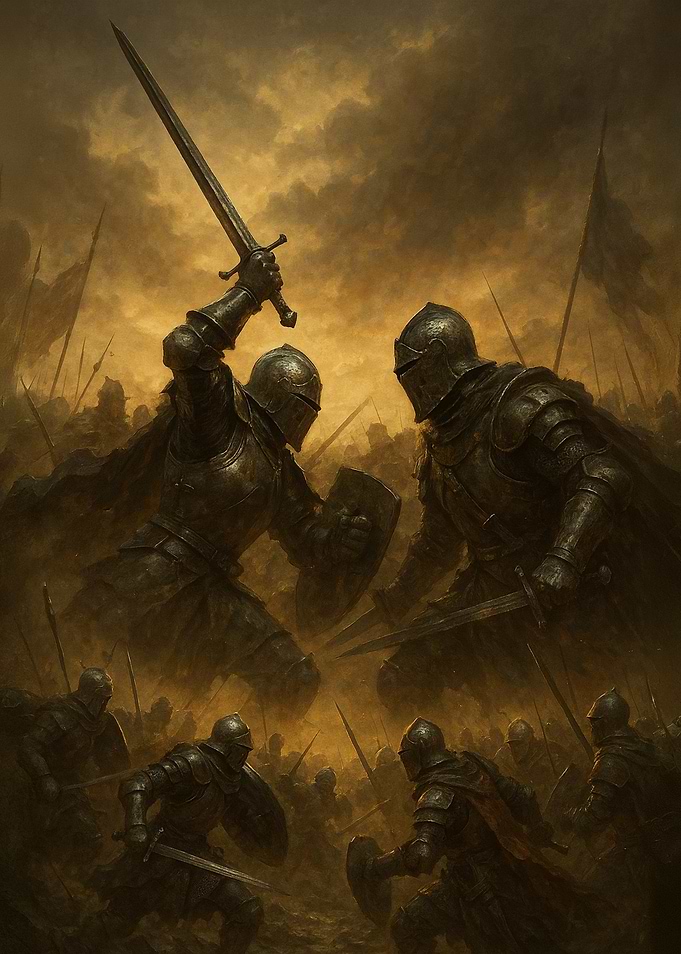Medieval Battle Scene with Armored Knights