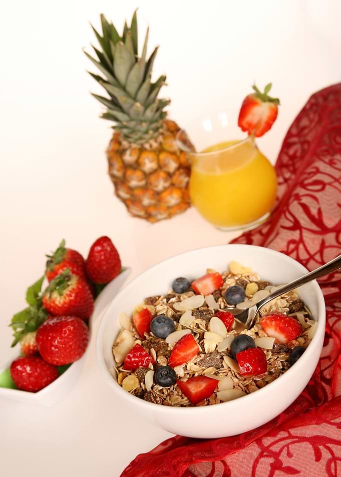 Healthy Breakfast with Muesli and Fruits