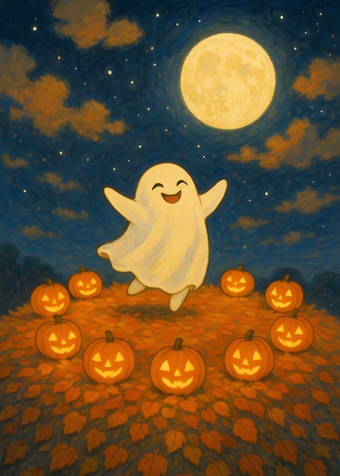 Happy Ghost with Pumpkins