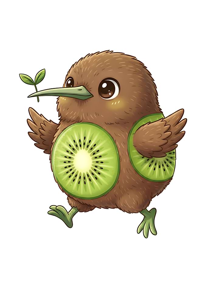 Kiwiwi Kiwi Bird with Kiwi Fruit Slices
