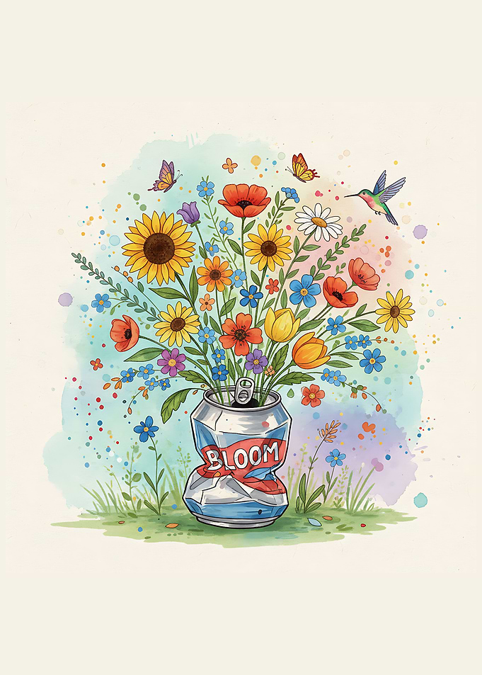 Floral Bloom in Crushed Can Watercolor