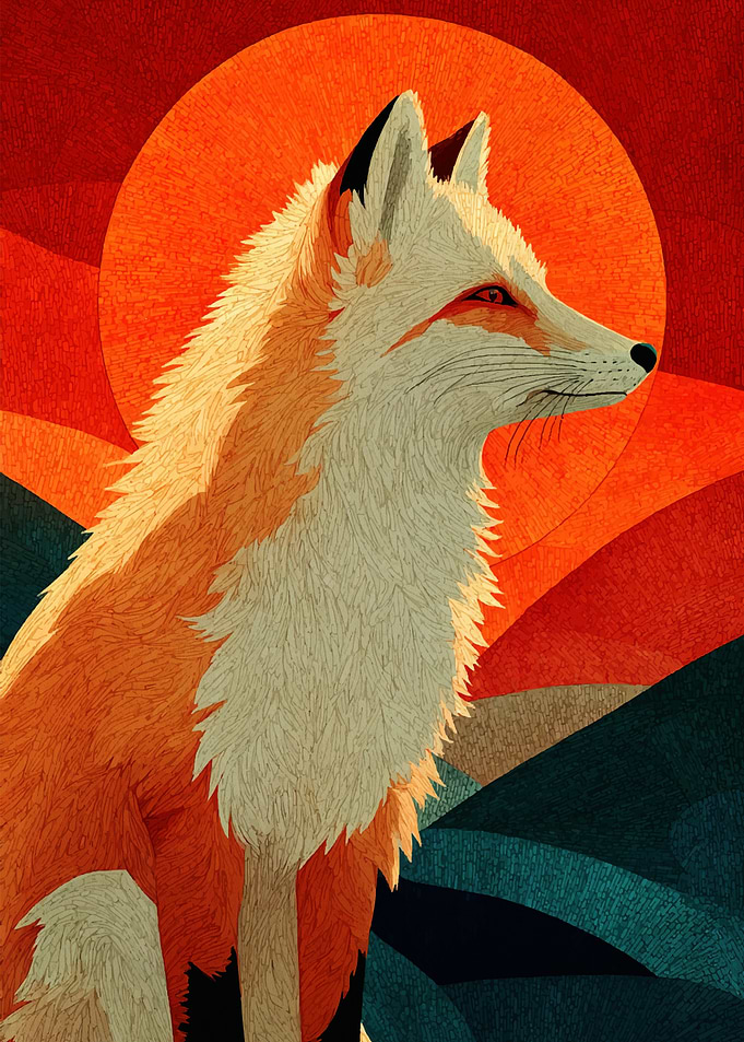Fox Portrait with Geometric Background
