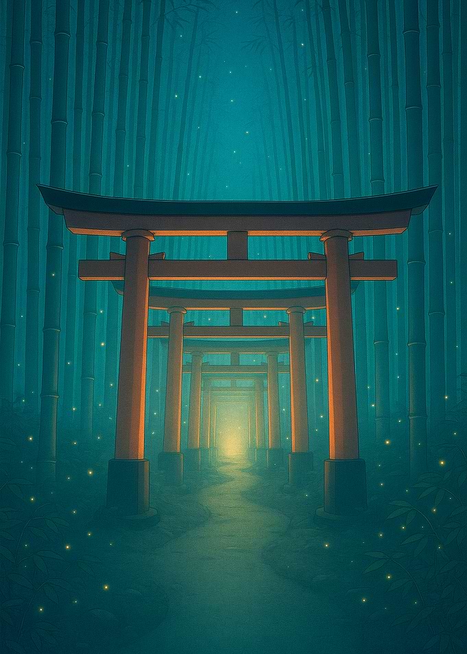 Torii Gates in Bamboo Forest