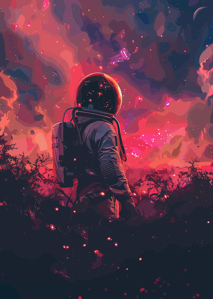 Astronaut in a Red Nebula