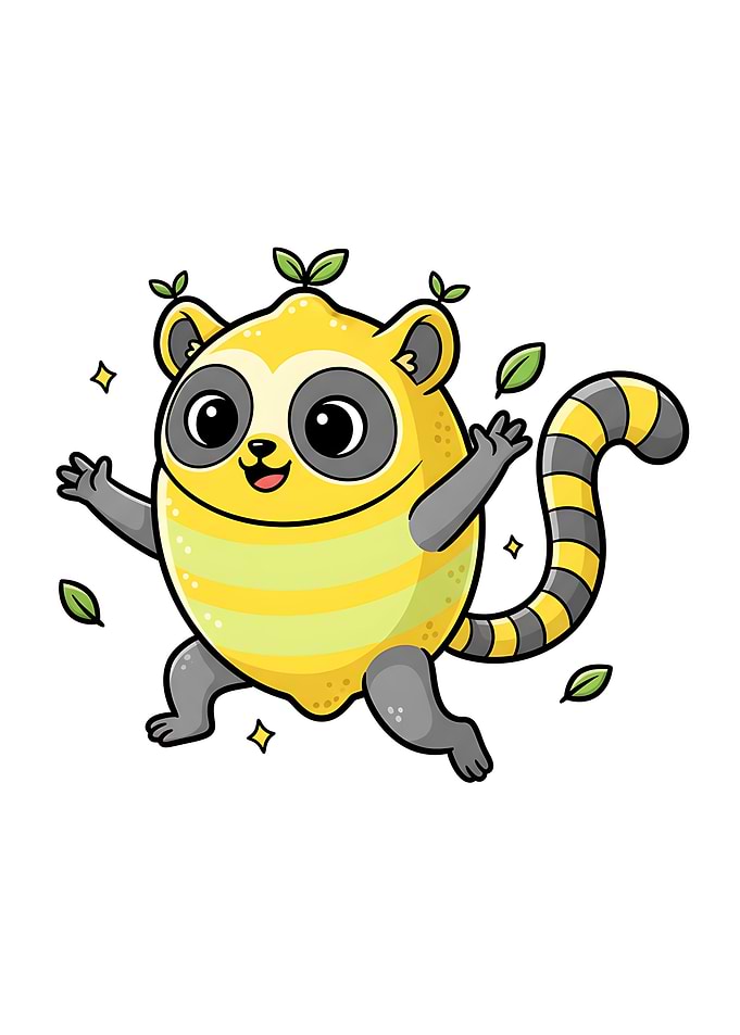 Lemurmon Cartoon Lemon Lemur Hybrid Illustration