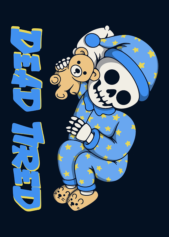 Dead Tired Skeleton with Teddy Bear