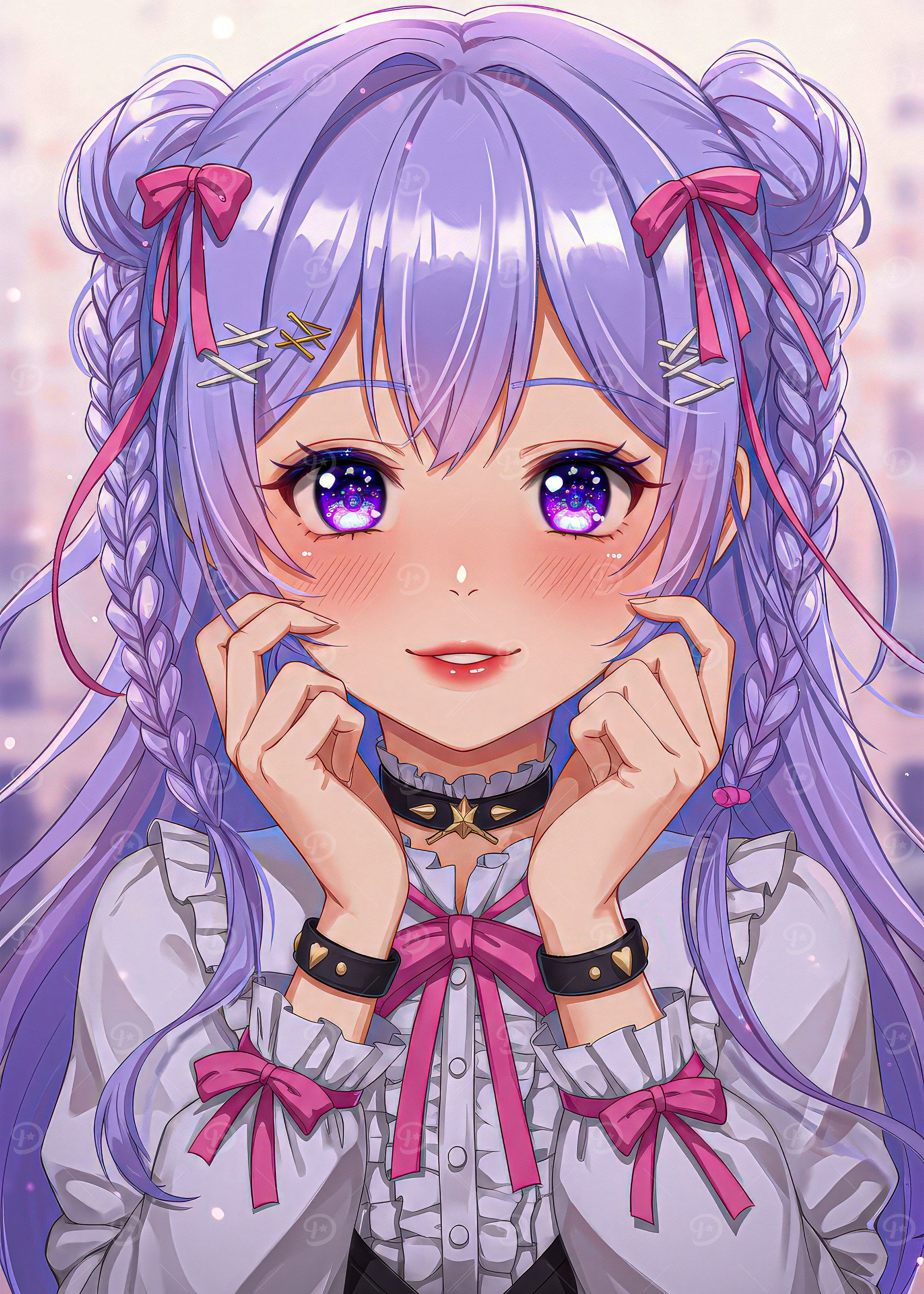 Anime Girl with Lavender Hair and Bows