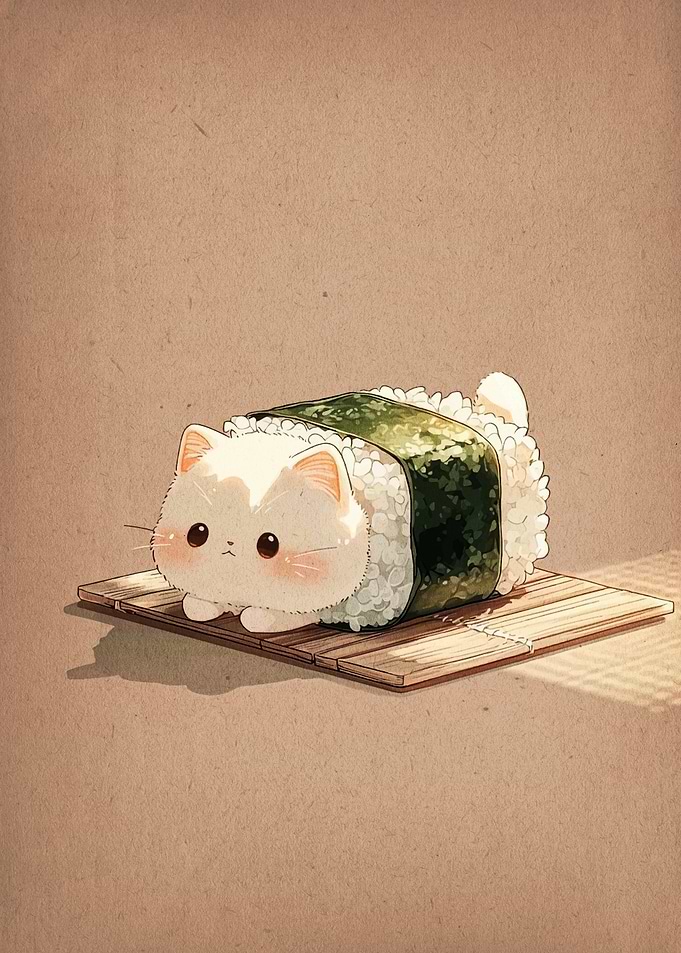 Sushi Cat on Bamboo Mat