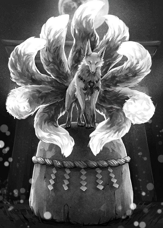 Nine-tailed Fox Spirit Monochrome Illustration