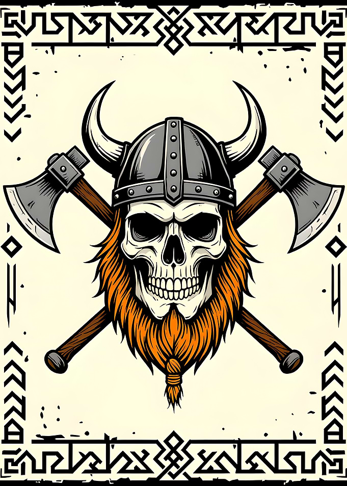 Viking Skull with Axes Illustration