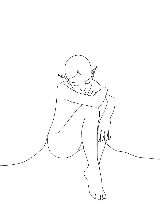 Minimalist Elegant Sitting Elf Line Art