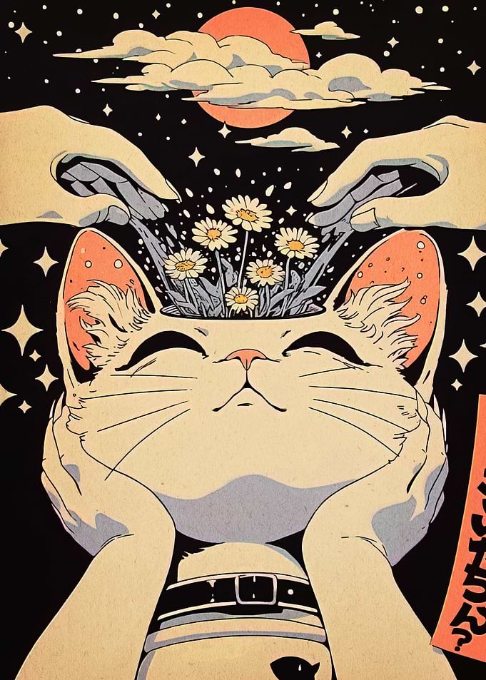 Dreamy Cat with Floral Mind