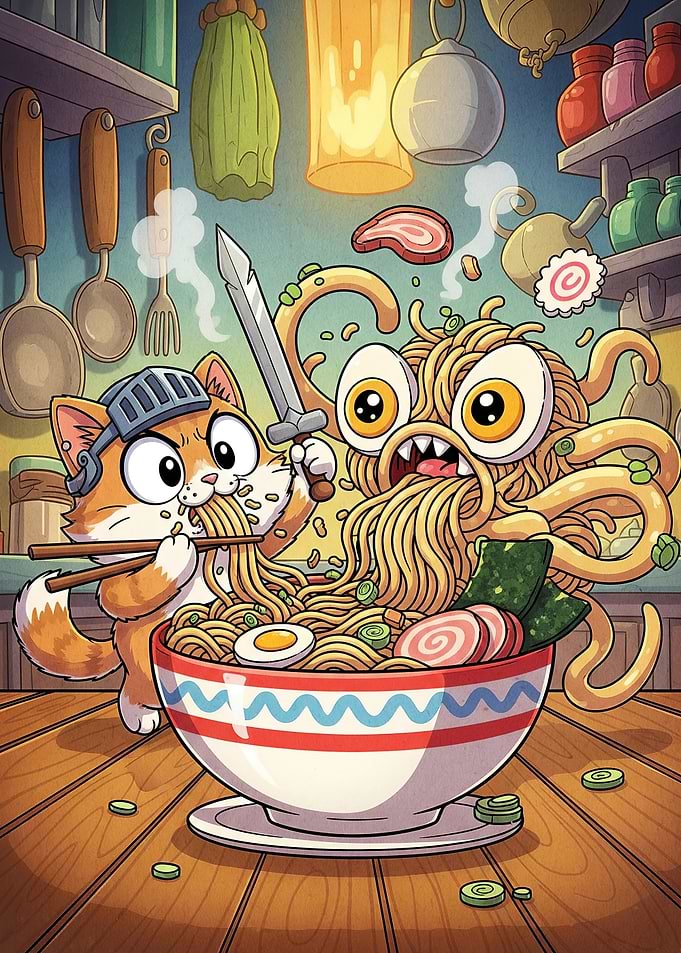 Cat Knight Ramen Monster