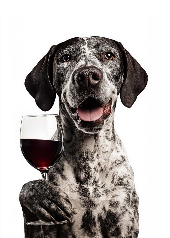 English Pointer dog with Wine Glass