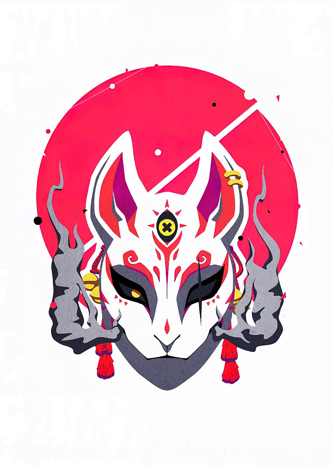 Fox Mask with Red Sun