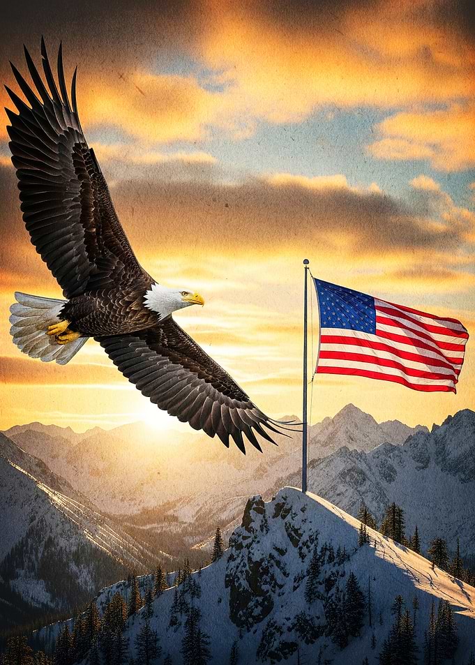 American Eagle Over Mountains