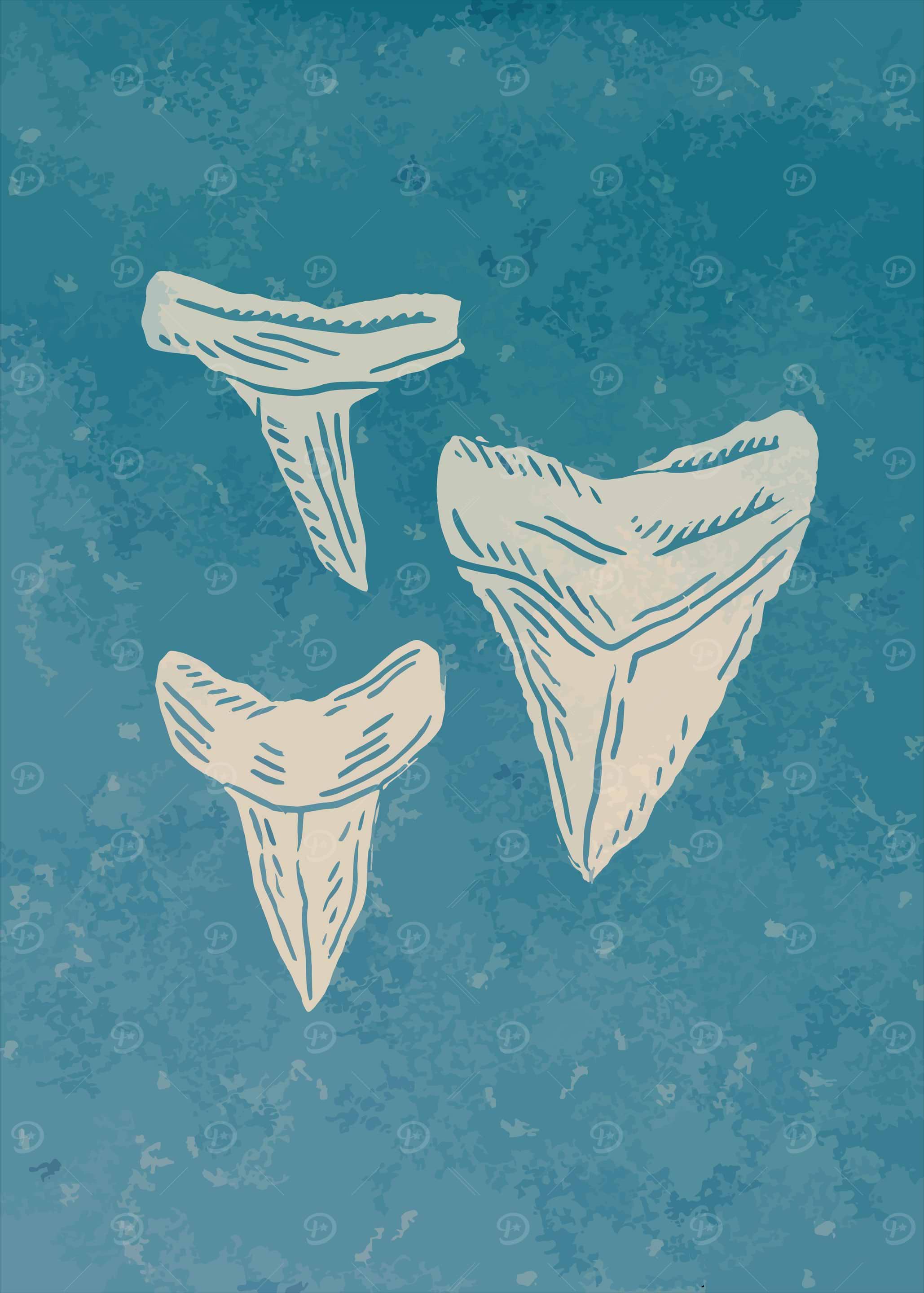 Shark Teeth Illustration on Blue Background
