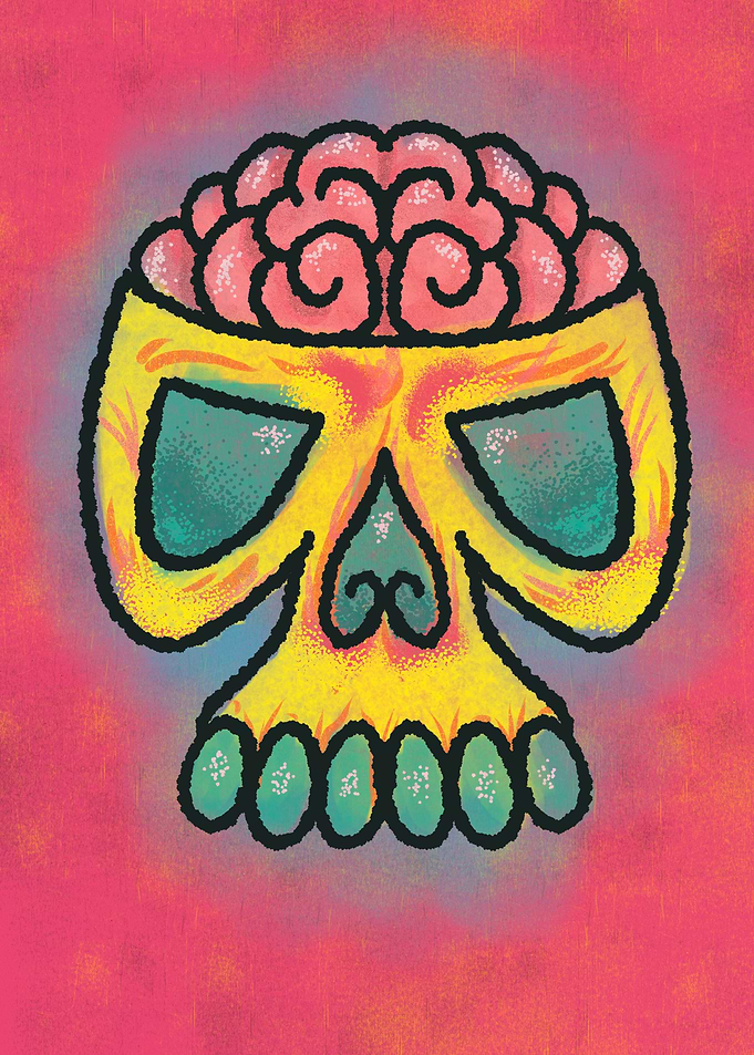 Skull with Brains Illustration