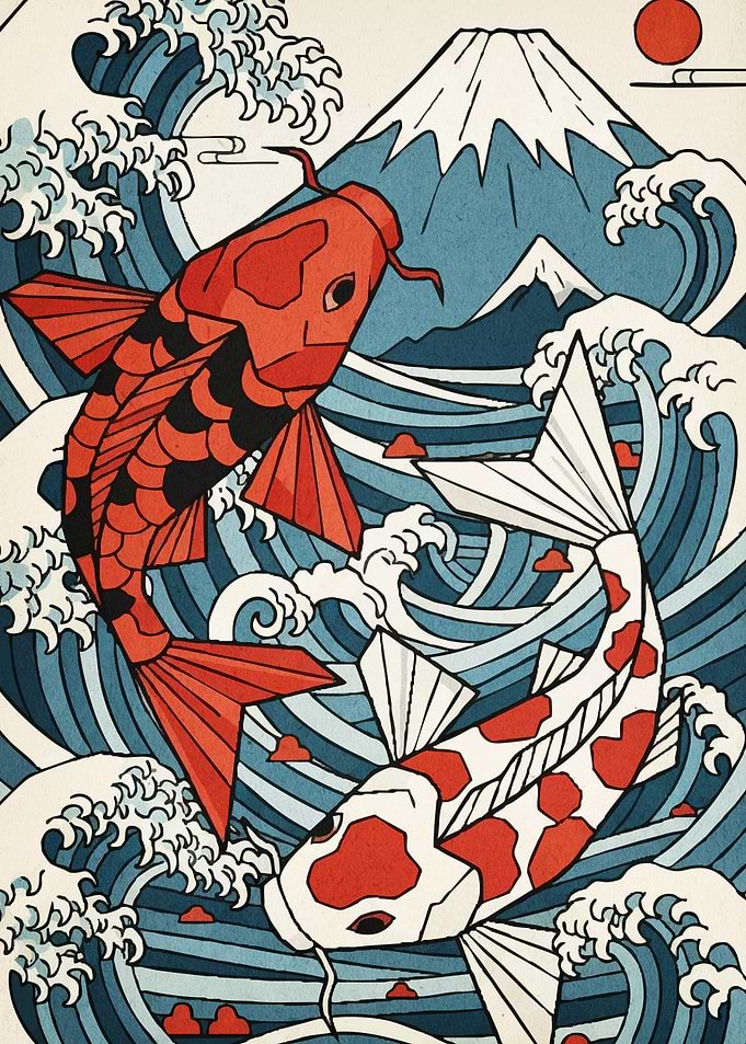 Koi Fish and Mount Fuji
