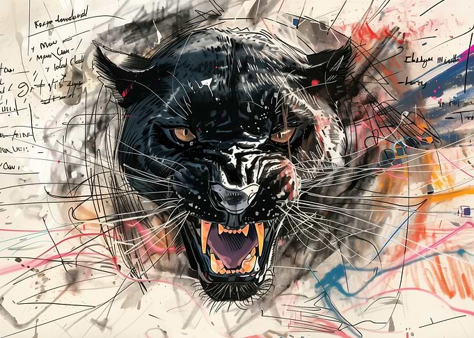 Black Panther Roar Mixed Media Art