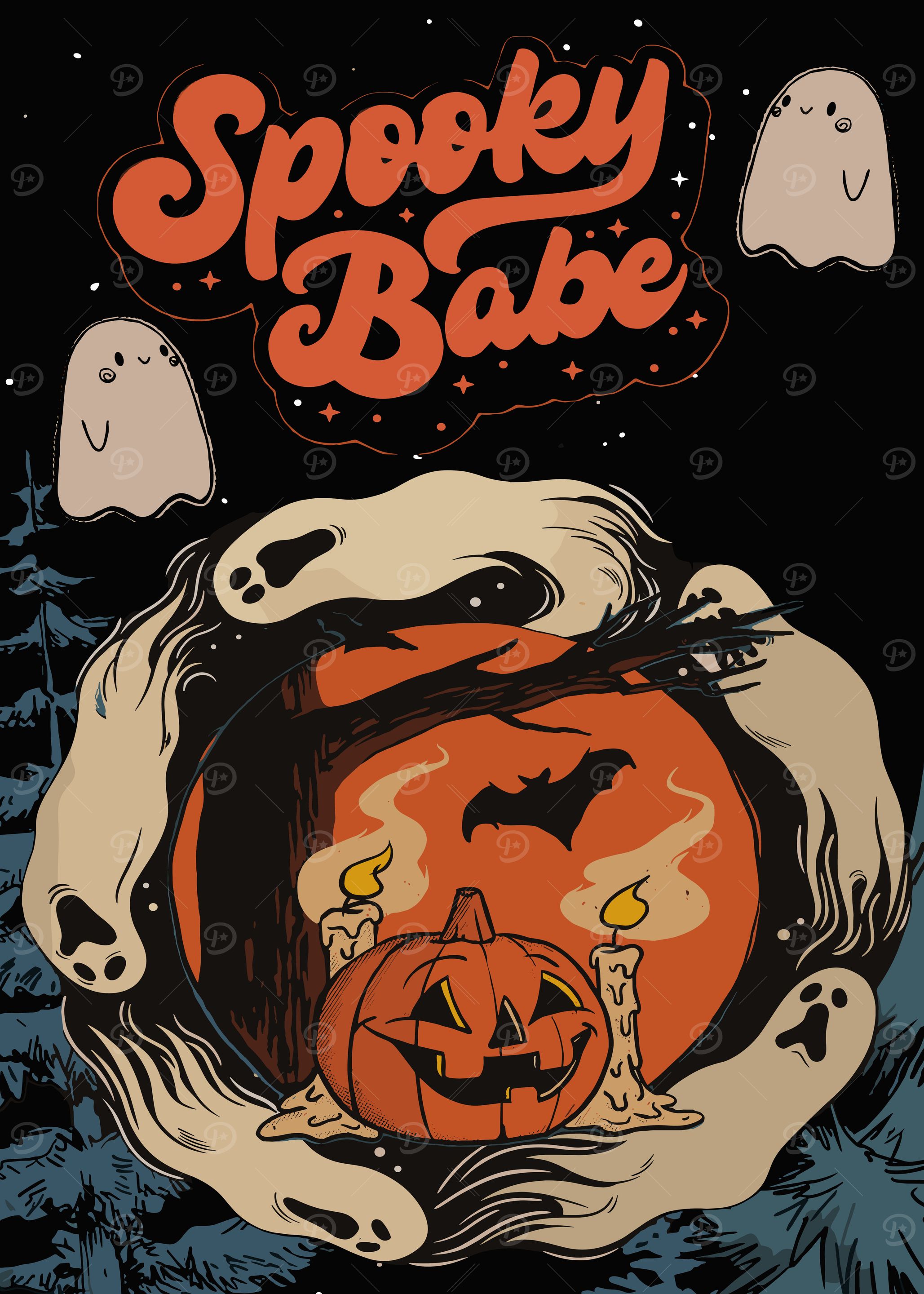 Spooky Babe Halloween Illustration