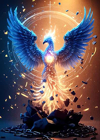 Blue and Gold Phoenix Rising