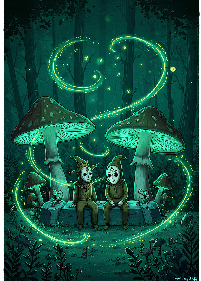 Mystical Forest Encounter with Mushroom Guardians