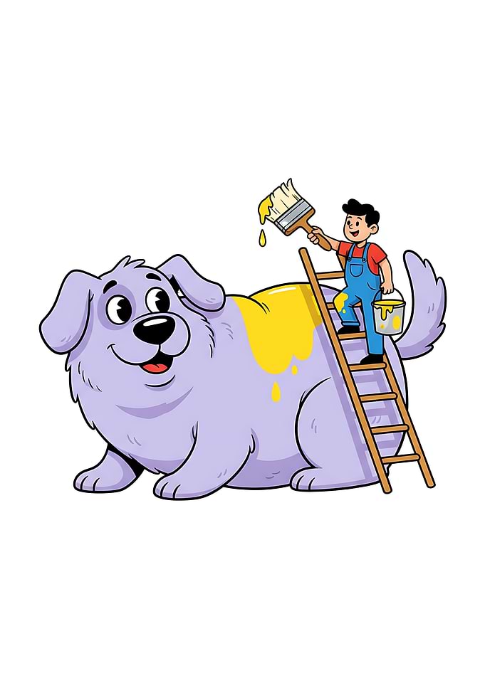 Cartoon Boy Painting a Dog Yellow