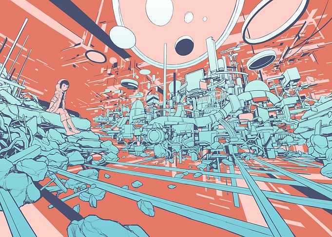 Futuristic Cityscape with Astronaut