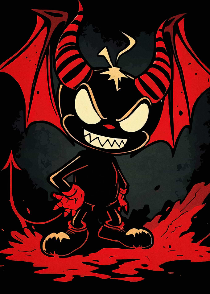 Cartoon Devil Character with Red Wings