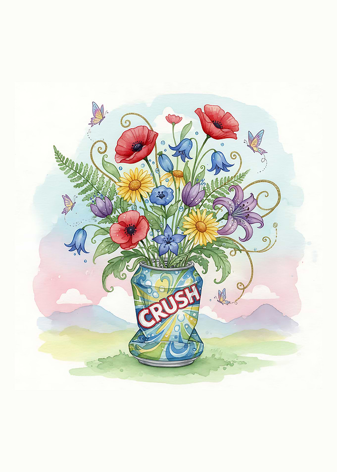 Crush Can Floral Arrangement Watercolor