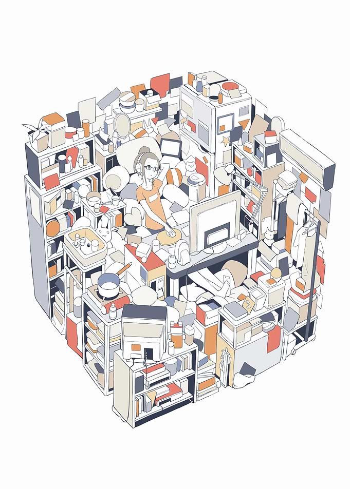 Isometric Room Clutter Illustration
