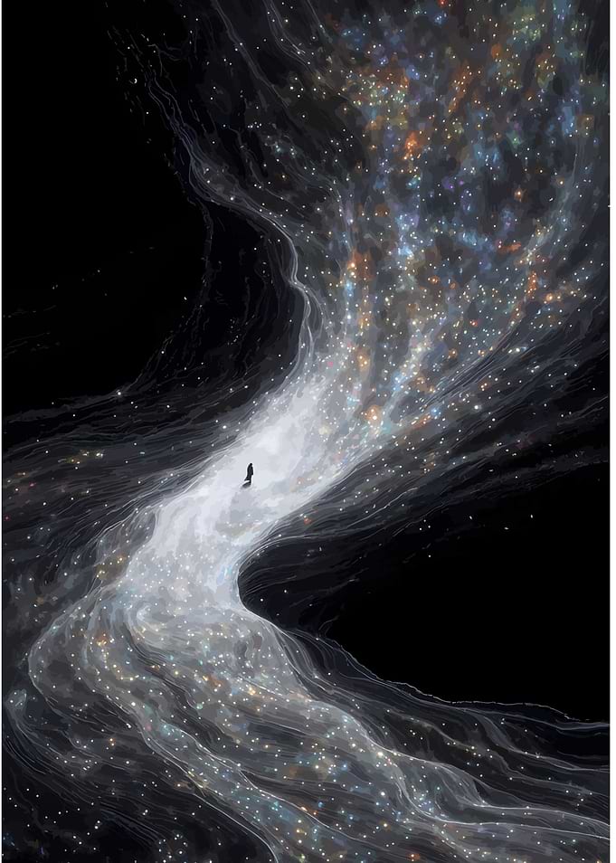 Cosmic Pathway with Lone Figure