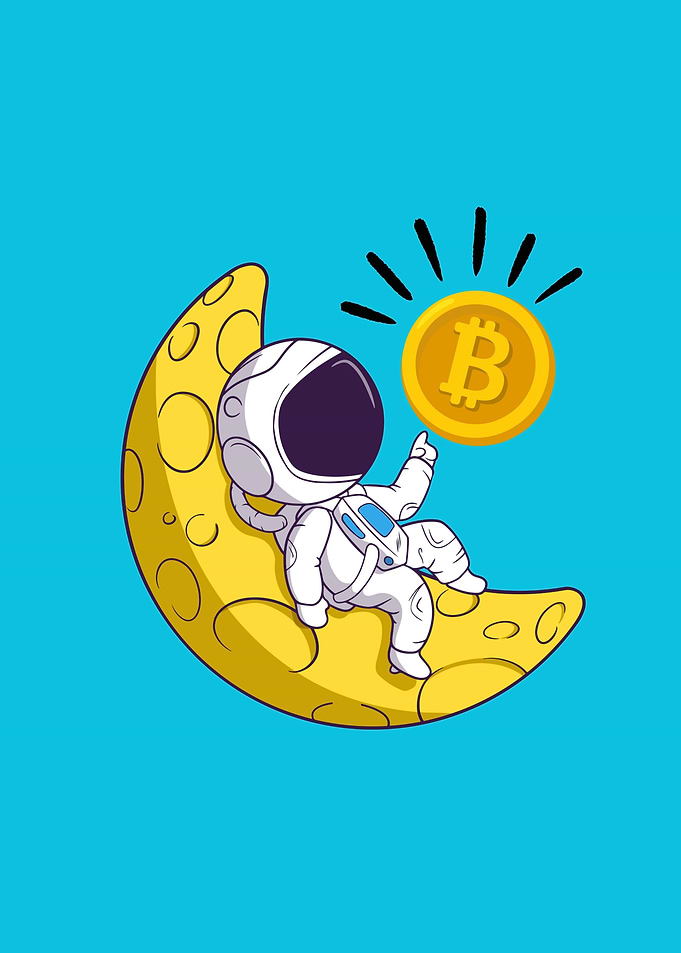 Astronaut on Moon with Bitcoin