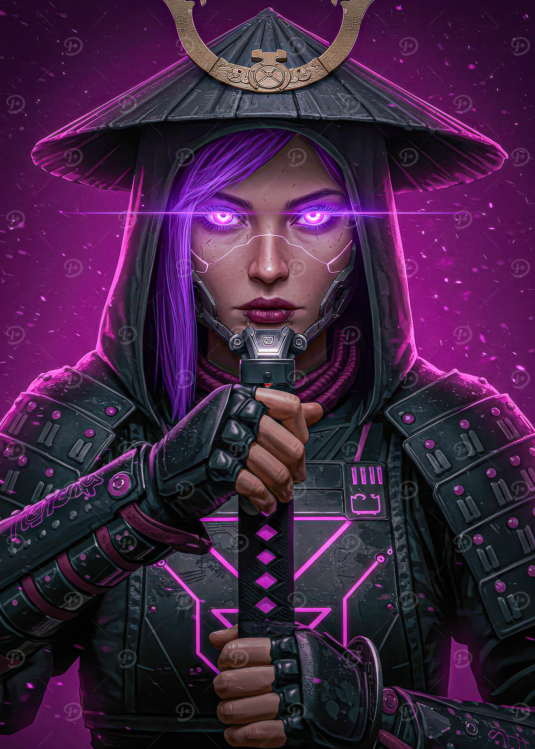Cyberpunk Samurai Woman with Katana