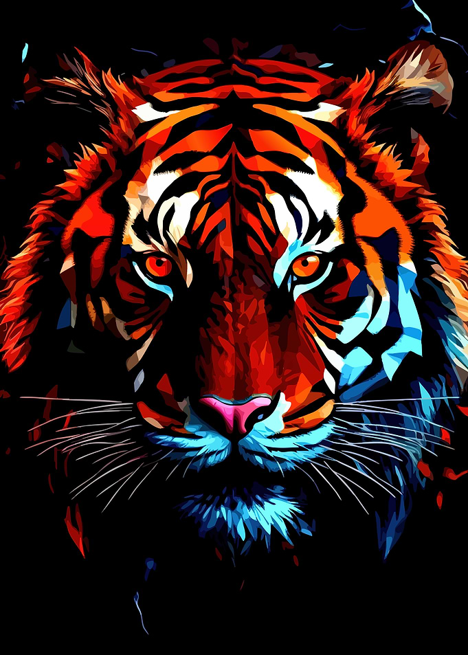 Colorful Tiger Portrait on Black Background
