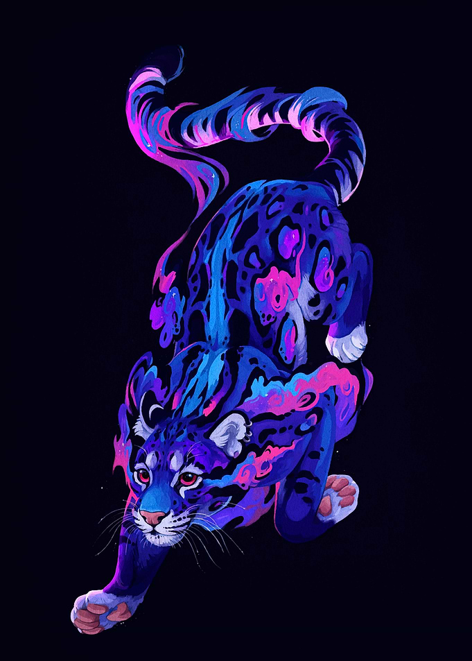 Neon Leopard Illustration on Black Background